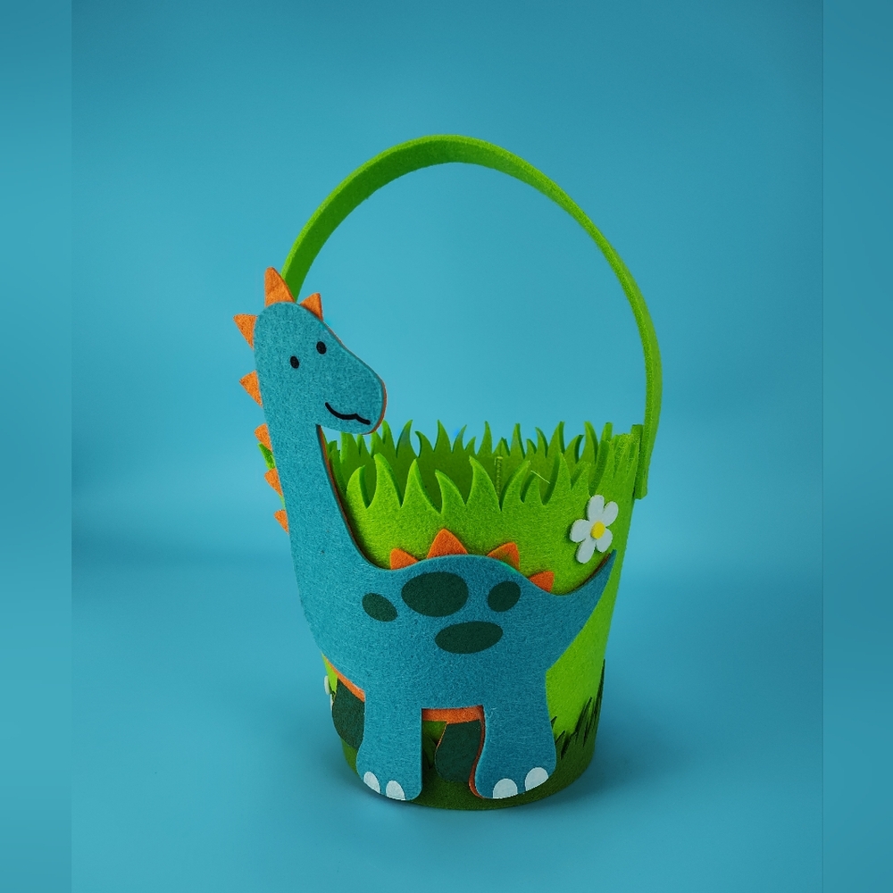 Huntington Home Large Felt Dinosaur Easter Basket Green Blue EUC